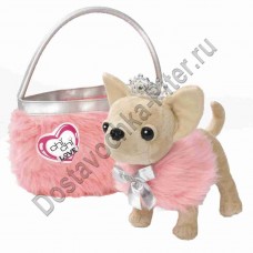 Игрушка плюшевая Собачка Чихуахуа Принцесса с розовой пушистой сумкой 20см 5890618