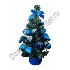 Елка декоративная украшенная с синими украшениями 20см